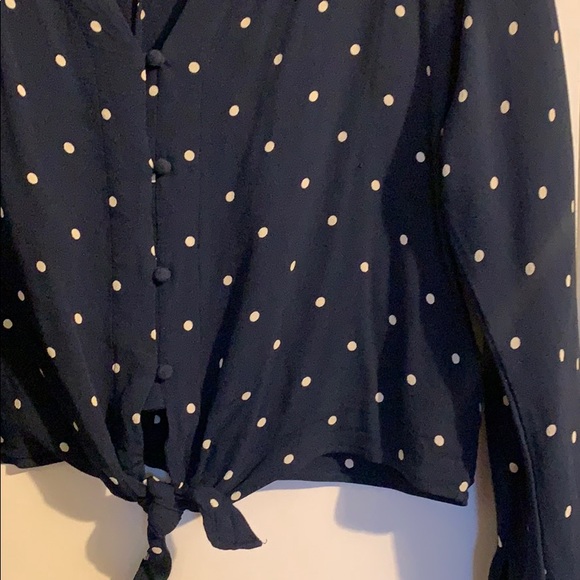 Navy blue, white polka dot long sleeve blouse - Picture 2 of 5